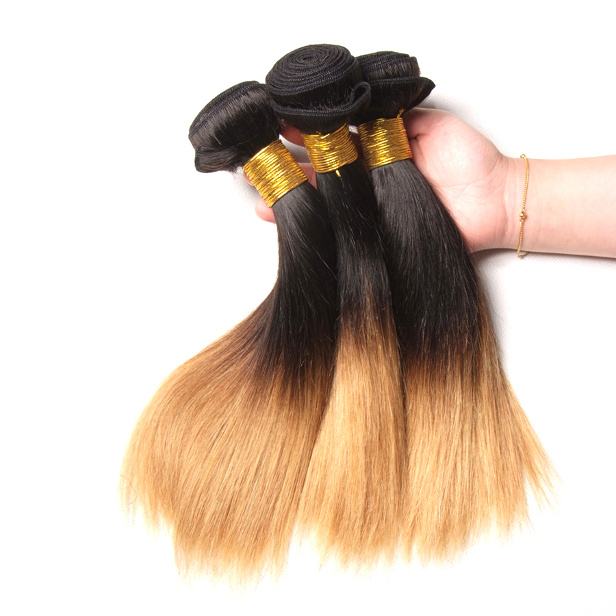 Ombre Brazilian Straight Hair Bundles 1b 27 Tone Honey Blonde
